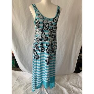 Kensie Turquoise Floral Striped Handkerchief Hem Maxi Dress KS5K96S2 Small Mens